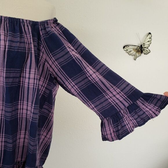 Beachlunchlounge off shoulder plaid ruffle top - Picture 7 of 7